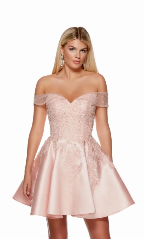 Formal Dress: 3128. Short, Off The Shoulder, A-line, Lace-up Back sold by Alyce Paris