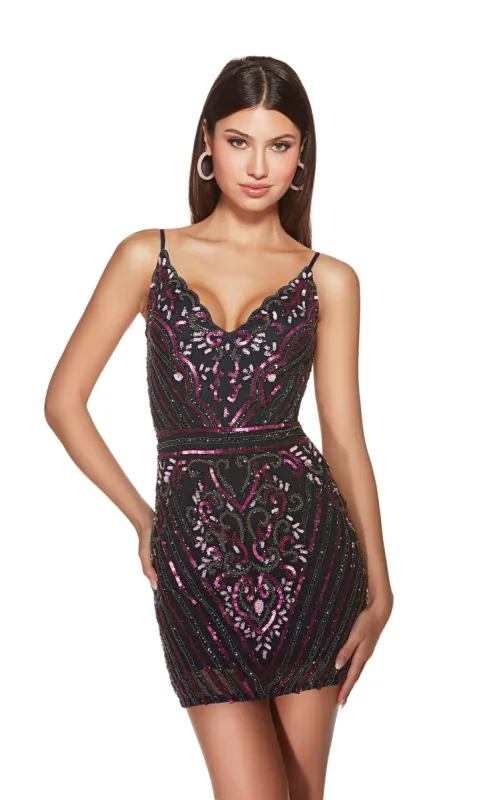 ALYCE Paris 4883 Homecoming Short V-neck Embellished Straight Dress sold by Alyce Paris