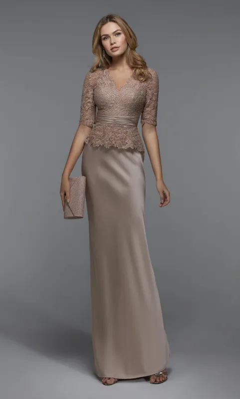 Formal Dress: 27527. Long Peplum Dress, Illusion Neckline, Straight sold by Alyce Paris