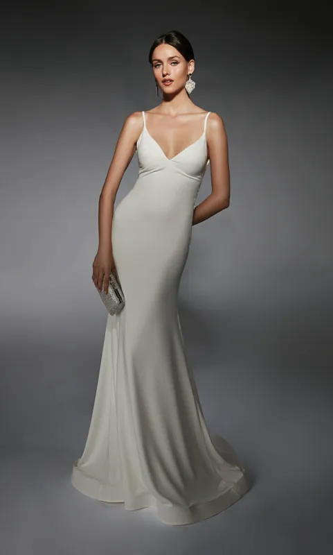 ALYCE Paris 7108 Bridal V-neck Train Fit N Flare Dress sold by Alyce Paris