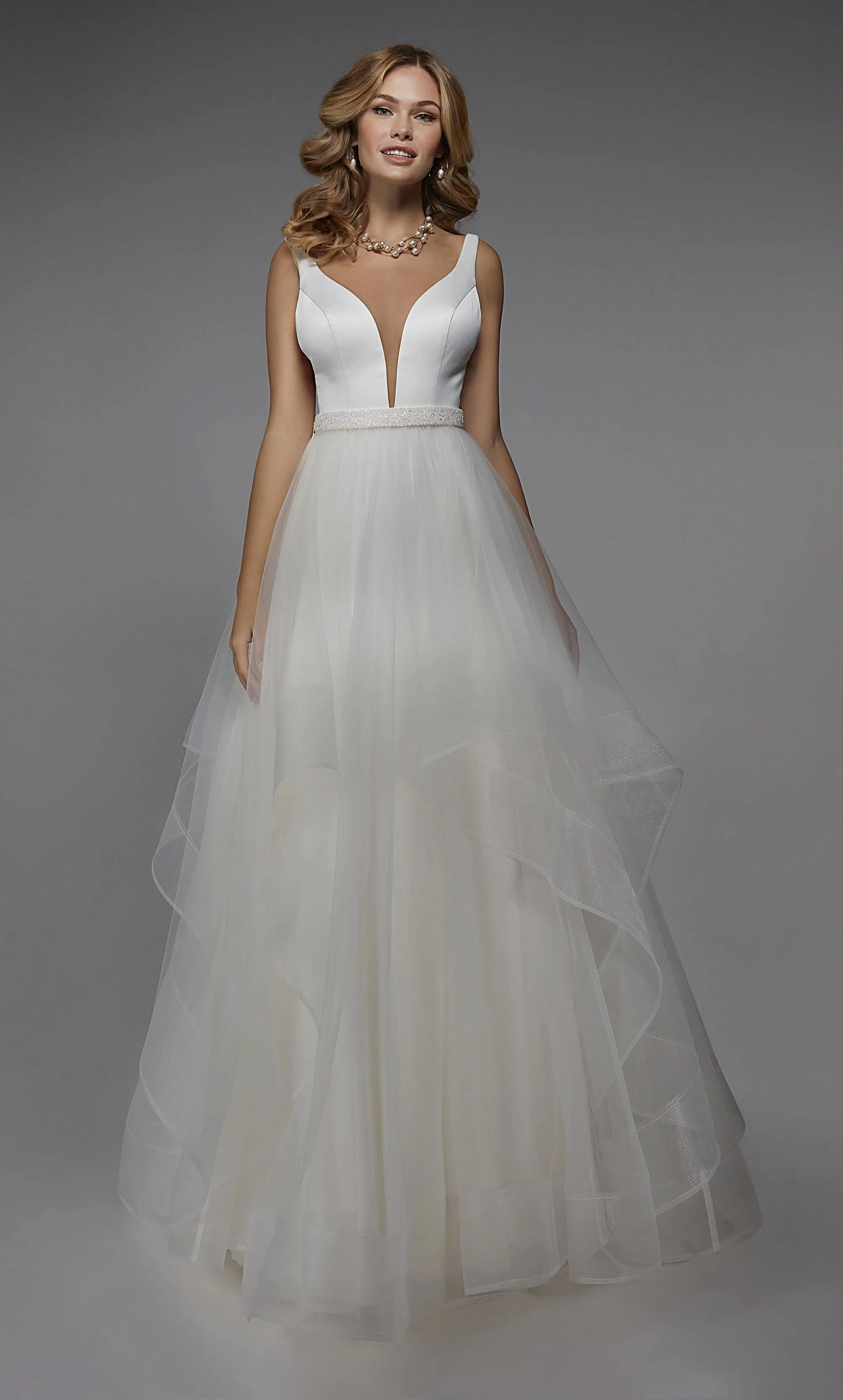 ALYCE Paris 7022 Bridal Plunging Neckline Ruffles Ballgown Dress sold by Alyce Paris