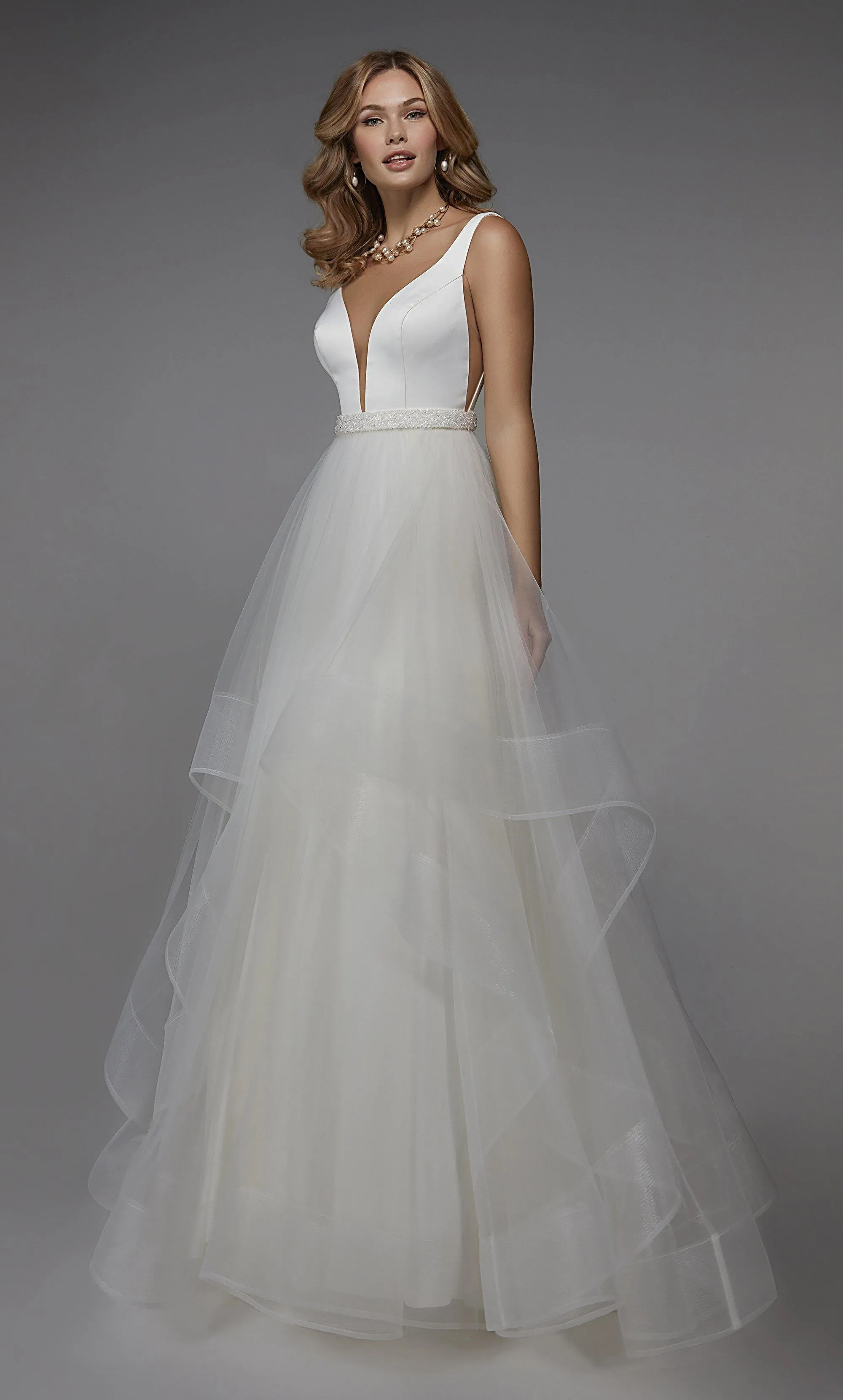 ALYCE Paris 7022 Bridal Plunging Neckline Ruffles Ballgown Dress sold by Alyce Paris product image thumbnail 3