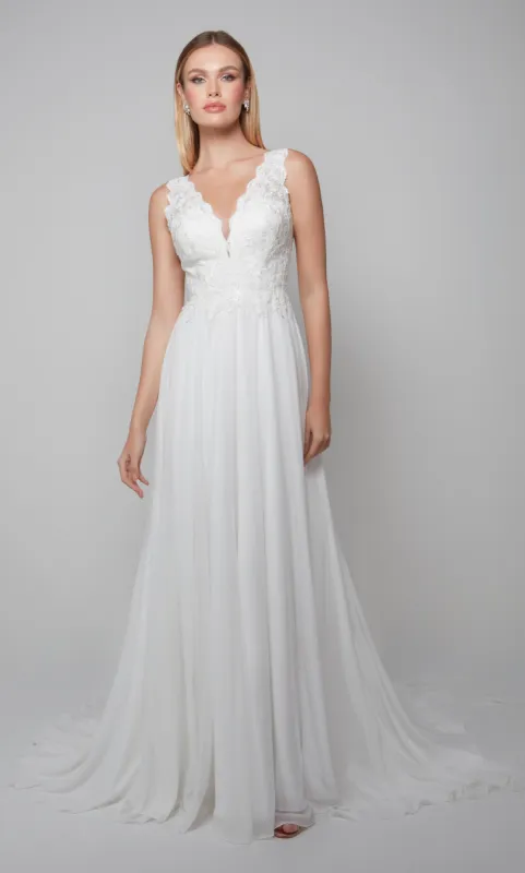 ALYCE Paris 7071 Bridal Plunging Neckline Modest A Line Dress sold by Alyce Paris