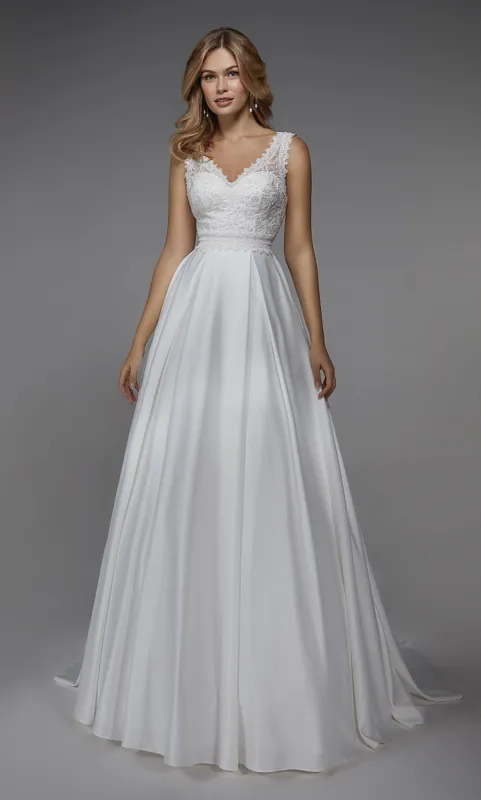 ALYCE Paris 7035 Bridal V-neckline Train A Line Dress sold by Alyce Paris