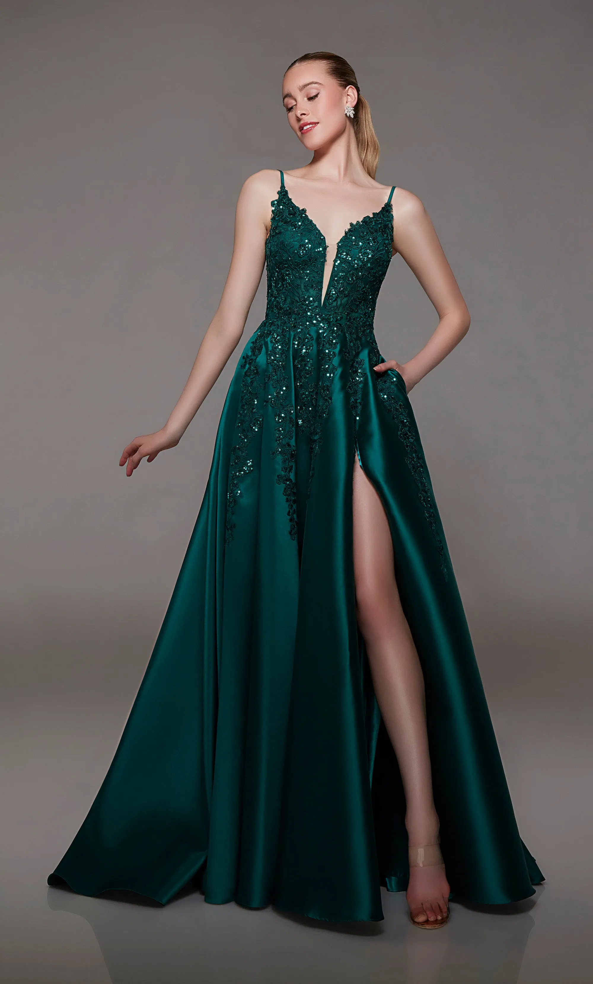 Formal Dress: 1800. Long, Plunging Neckline, A-line sold by Alyce Paris