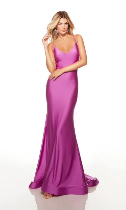 Formal Dress: 61447. Long, V Neck, Fit N Flare, Strappy Back sold by Alyce Paris