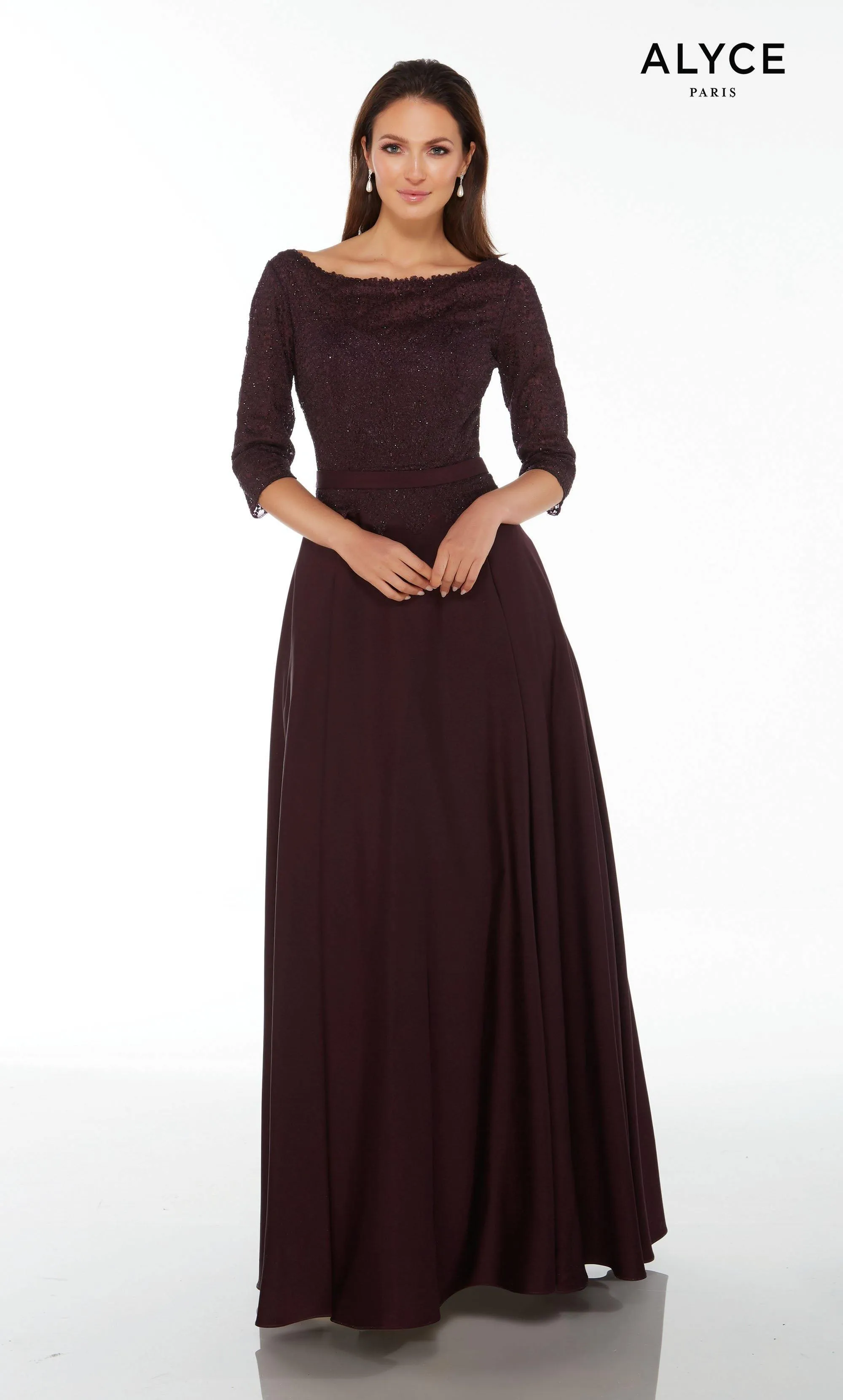 ALYCE Paris 27099 Special Occasion Boat Modest A Line Dress sold by Alyce Paris