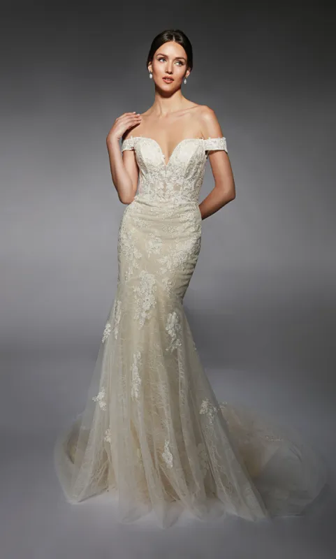 ALYCE Paris 7118 Bridal Off The Shoulder Corset Fit N Flare Dress sold by Alyce Paris