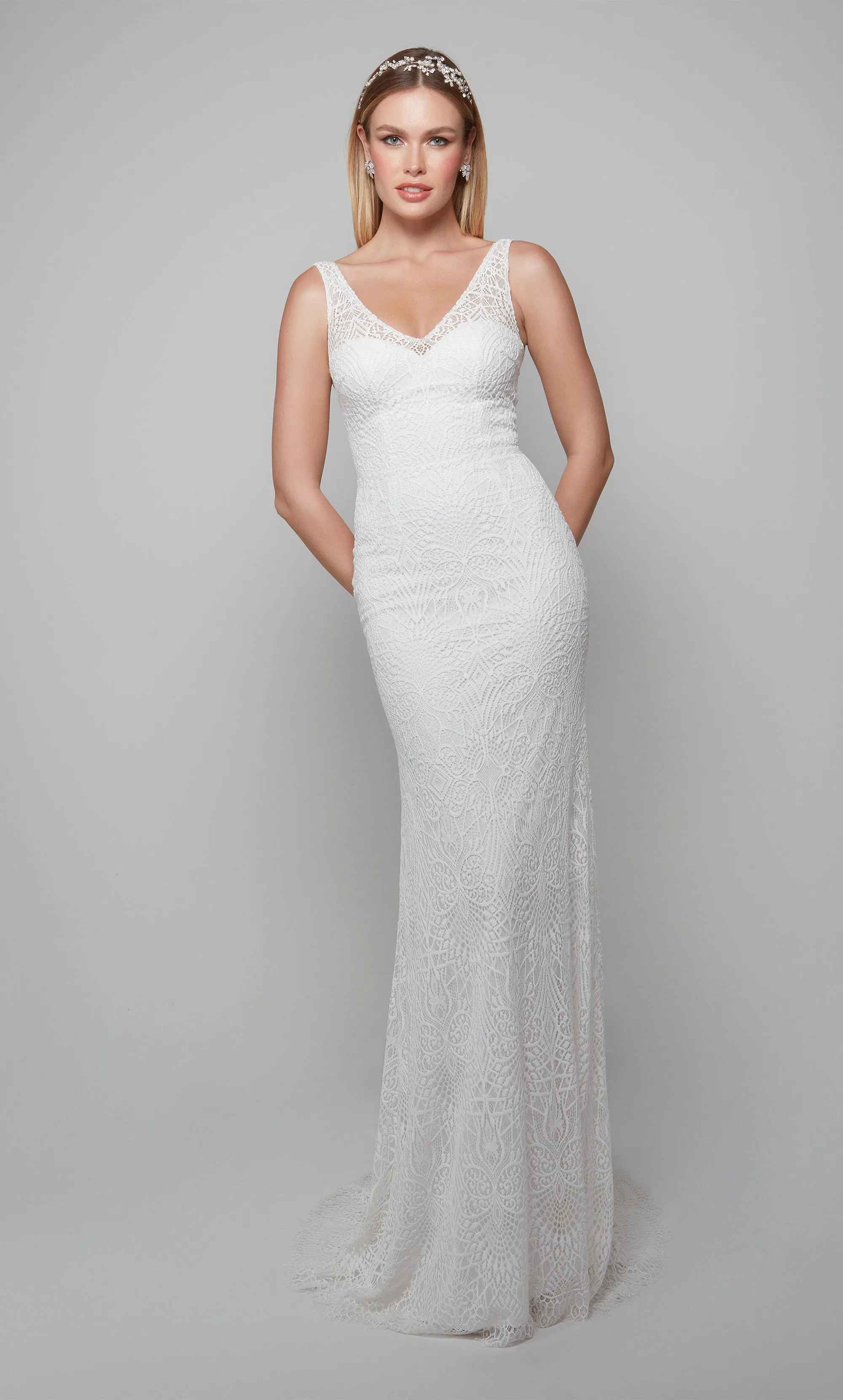 ALYCE Paris 7075 Bridal Illusion Neckline Illusion Straight Dress sold by Alyce Paris product image thumbnail 3