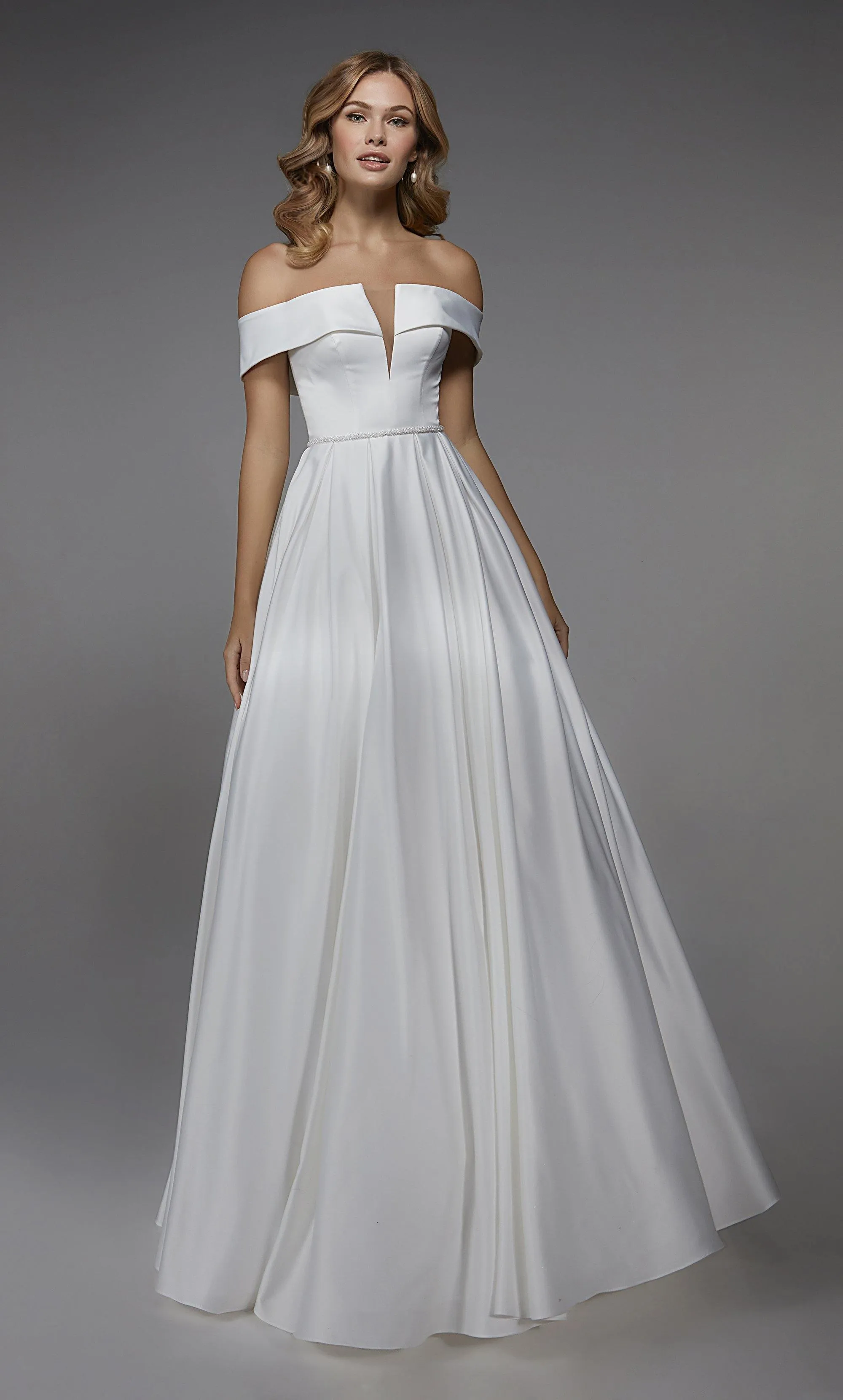 ALYCE Paris 7023 Bridal Off The Shoulder Neckline Simple A Line Dress sold by Alyce Paris