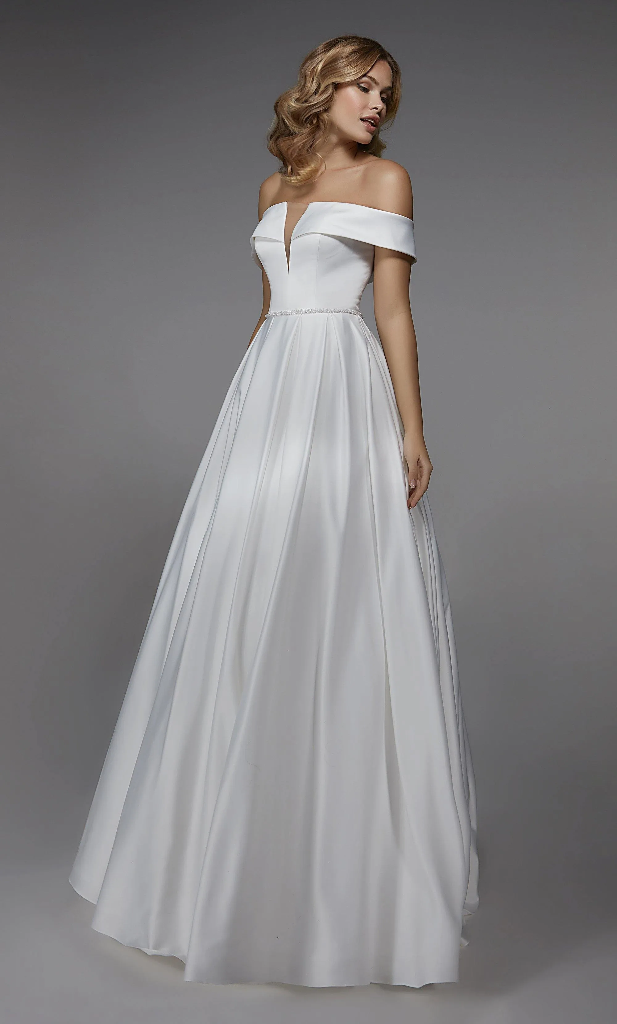 ALYCE Paris 7023 Bridal Off The Shoulder Neckline Simple A Line Dress sold by Alyce Paris product image thumbnail 3