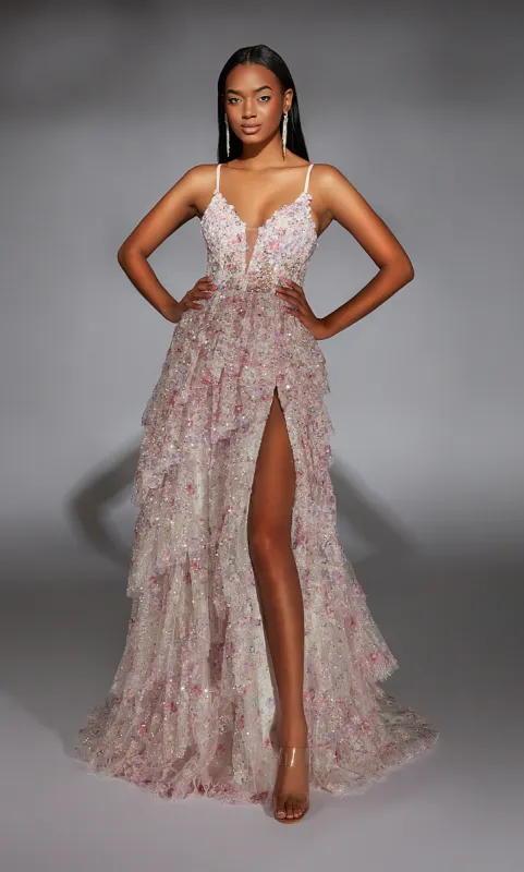 ALYCE Paris 61745 Alyce Long Plunging Neckline Ruffles A Line Dress sold by Alyce Paris