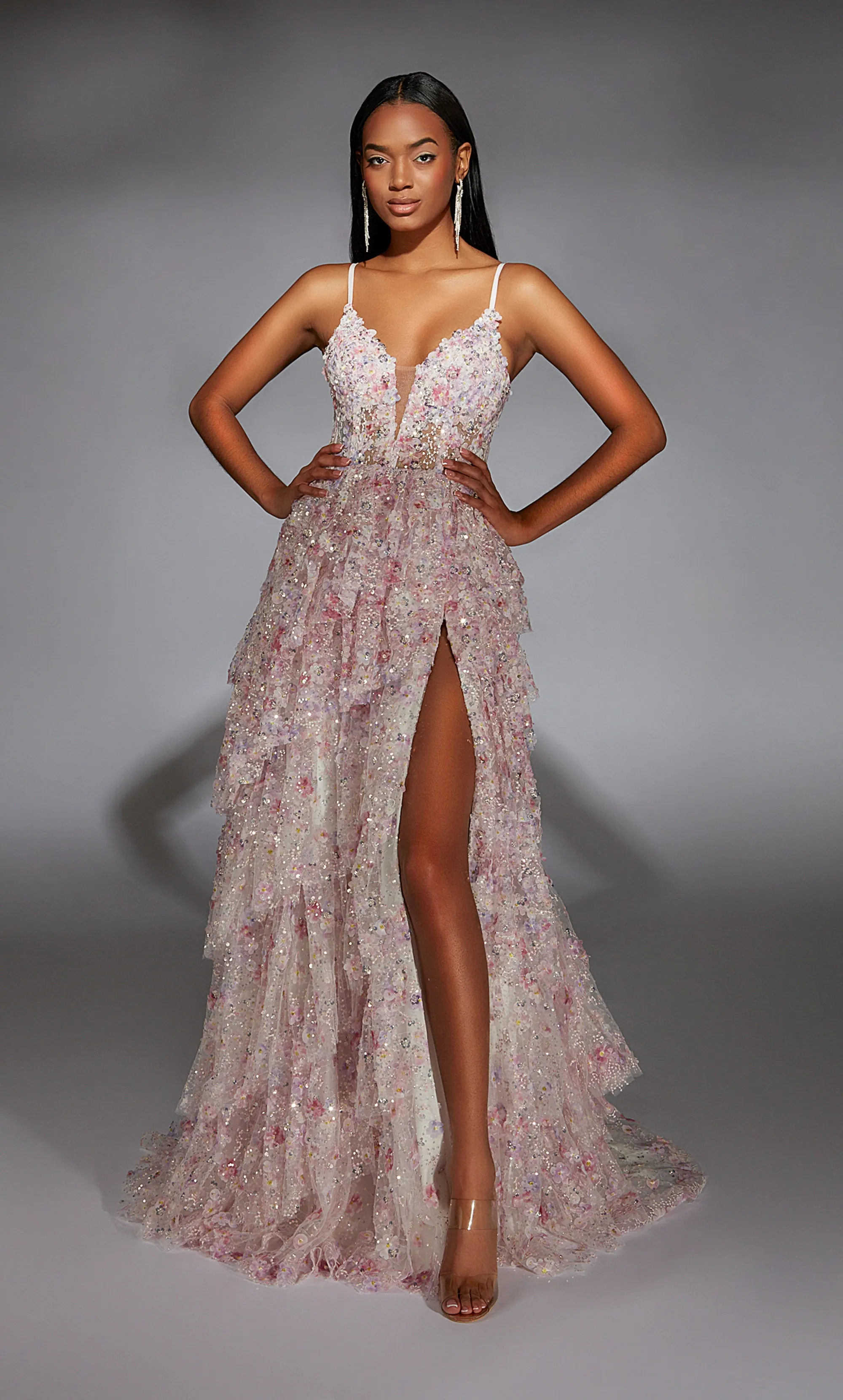 ALYCE Paris 61745 Alyce Long Plunging Neckline Ruffles A Line Dress sold by Alyce Paris