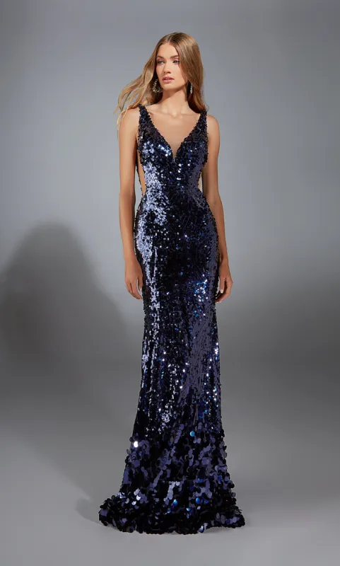 ALYCE Paris 61795 Alyce Long V-neck Shimmery/sparkly Fit N Flare Dress sold by Alyce Paris