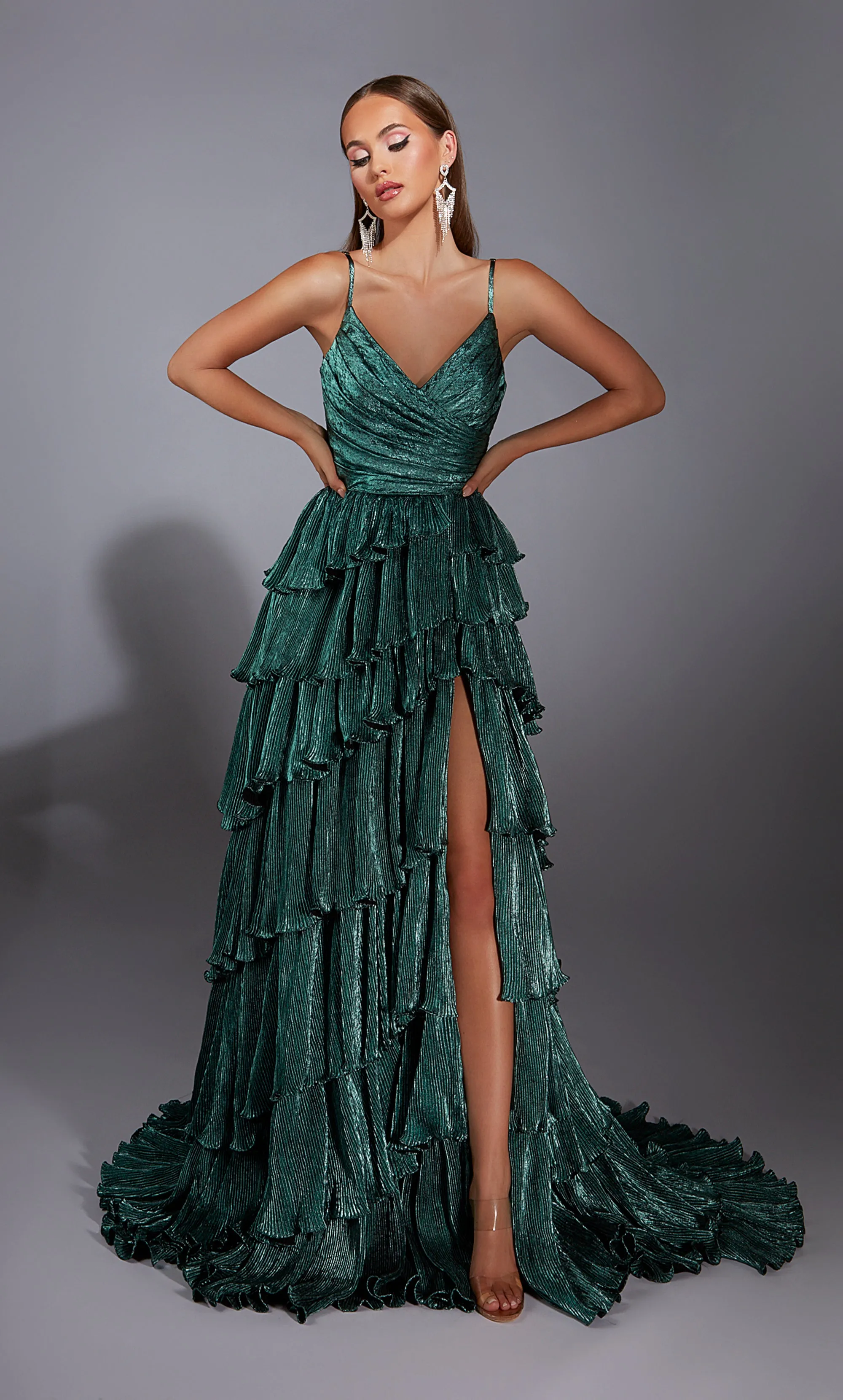 ALYCE Paris 61803 Alyce Long V-neck Ruffles A Line Dress sold by Alyce Paris