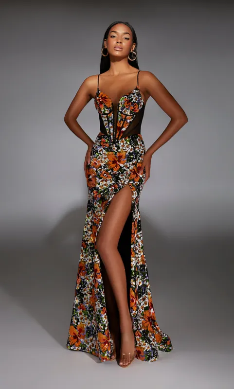 ALYCE Paris 61809 Alyce Long Plunging Corset Straight Dress made by Alyce Paris