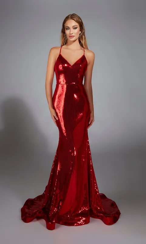 ALYCE Paris 61822 Alyce Long V-neck Shimmery/sparkly Fit N Flare Dress sold by Alyce Paris