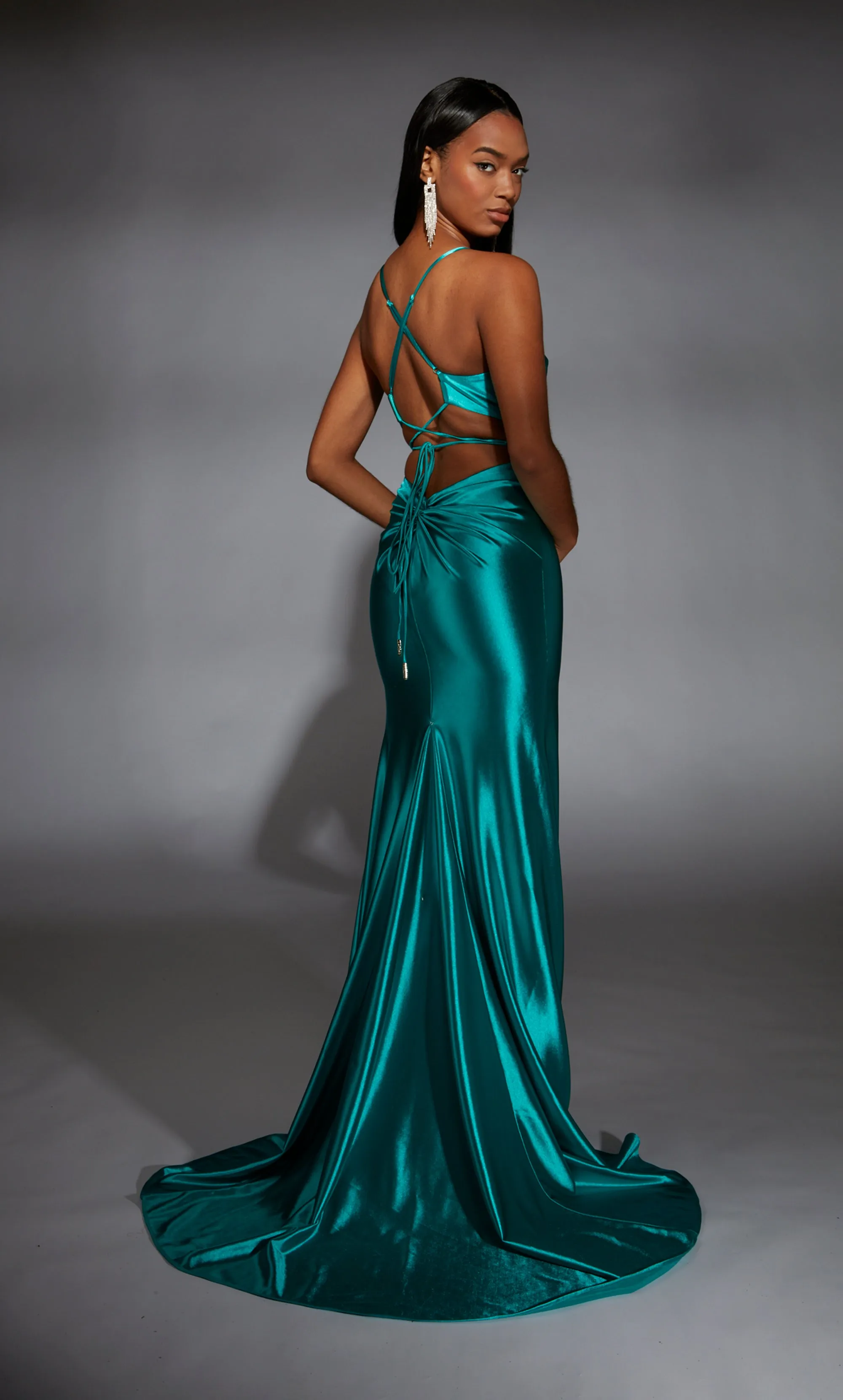 ALYCE Paris 61875 Alyce Long V-neck Ruched/draped Fit N Flare Dress sold by Alyce Paris product image thumbnail 2