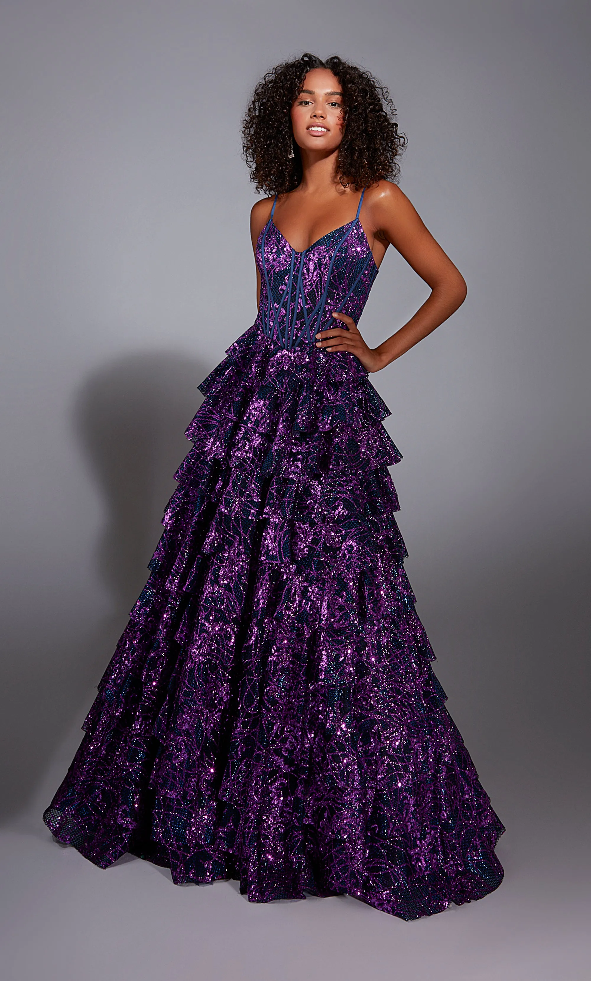 ALYCE Paris 61886 Alyce Long V-neck Ruffles A Line Dress sold by Alyce Paris product image thumbnail 3