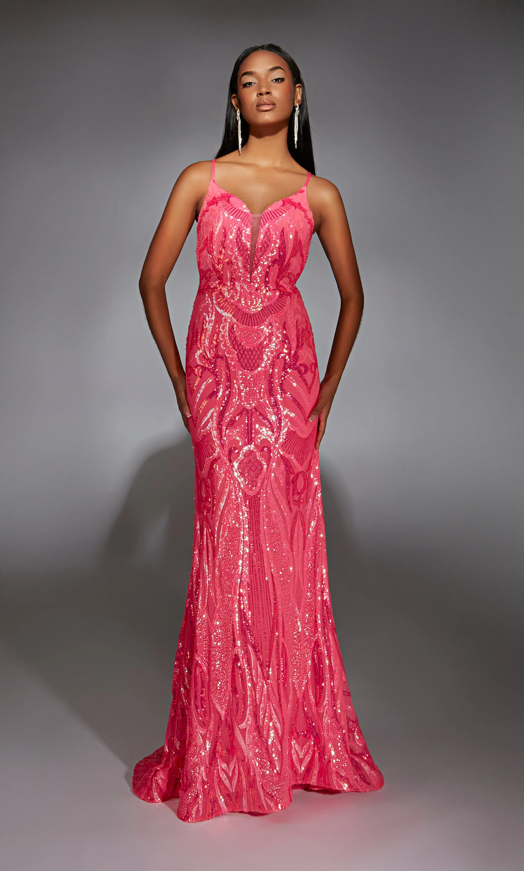 ALYCE Paris 61930 Alyce Long Plunging Embellished Fit N Flare Dress sold by Alyce Paris