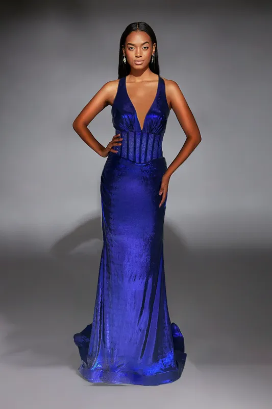 ALYCE Paris 61949 Alyce Long Halter Corset Straight Dress sold by Alyce Paris