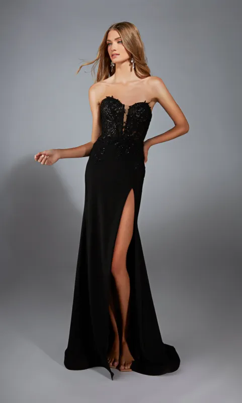 ALYCE Paris 61953 Alyce Long Strapless Slit Fit N Flare Dress made by Alyce Paris