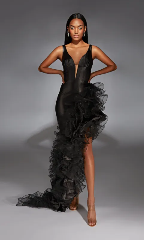 ALYCE Paris 61967 Alyce Long Plunging Ruffles High-low Dress made by Alyce Paris