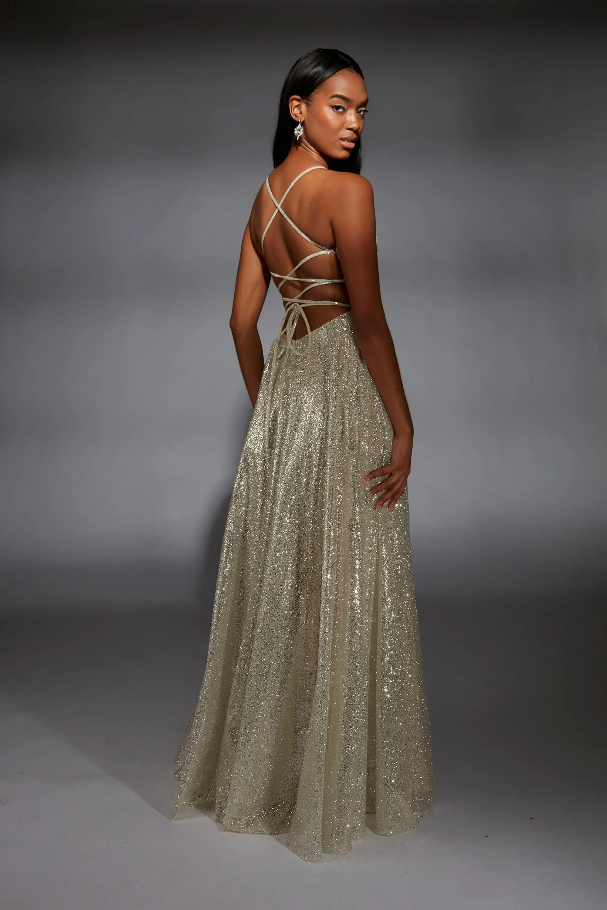 ALYCE Paris 61973 Alyce Long V-neck Shimmery/sparkly A Line Dress sold by Alyce Paris product image thumbnail 5