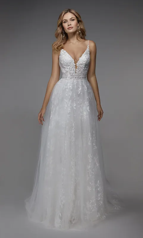 ALYCE Paris 7036 Bridal Plunging Neckline Shimmery/sparkly A Line Dress sold by Alyce Paris