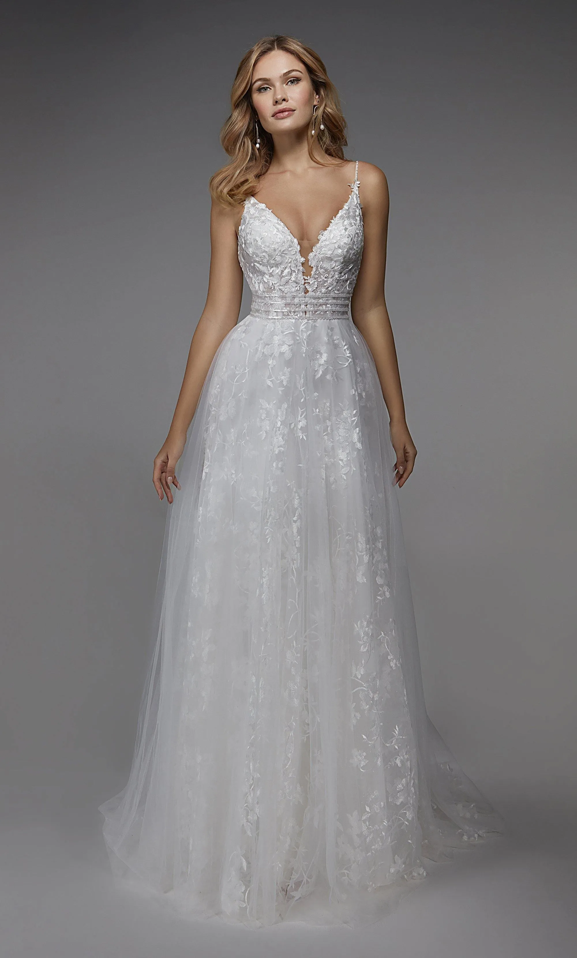 ALYCE Paris 7036 Bridal Plunging Neckline Shimmery/sparkly A Line Dress sold by Alyce Paris