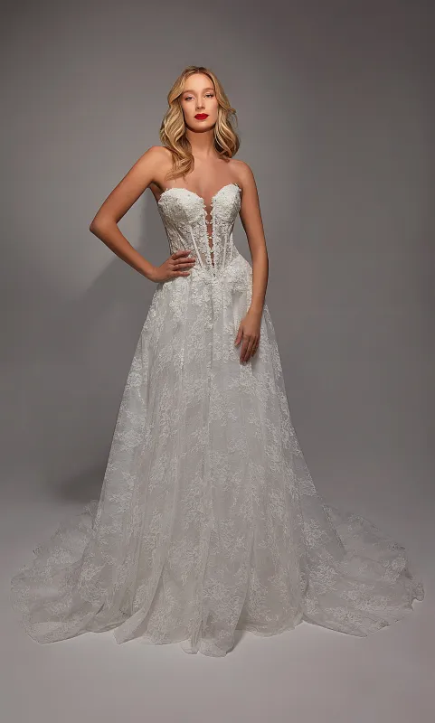 ALYCE Paris 7154 Bridal Plunging Neckline Buttons A Line Dress sold by Alyce Paris