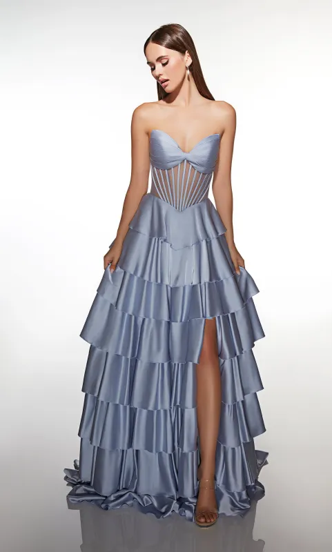ALYCE Paris 62056 Alyce Long Cat-eye Neckline Corset A Line Dress made by Alyce Paris