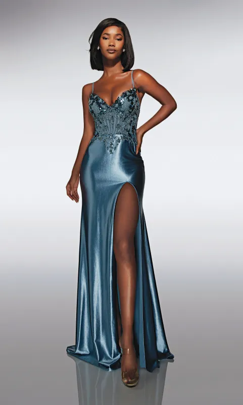 ALYCE Paris 62006 Alyce Long Sweetheart Neckline Slit Straight Dress sold by Alyce Paris