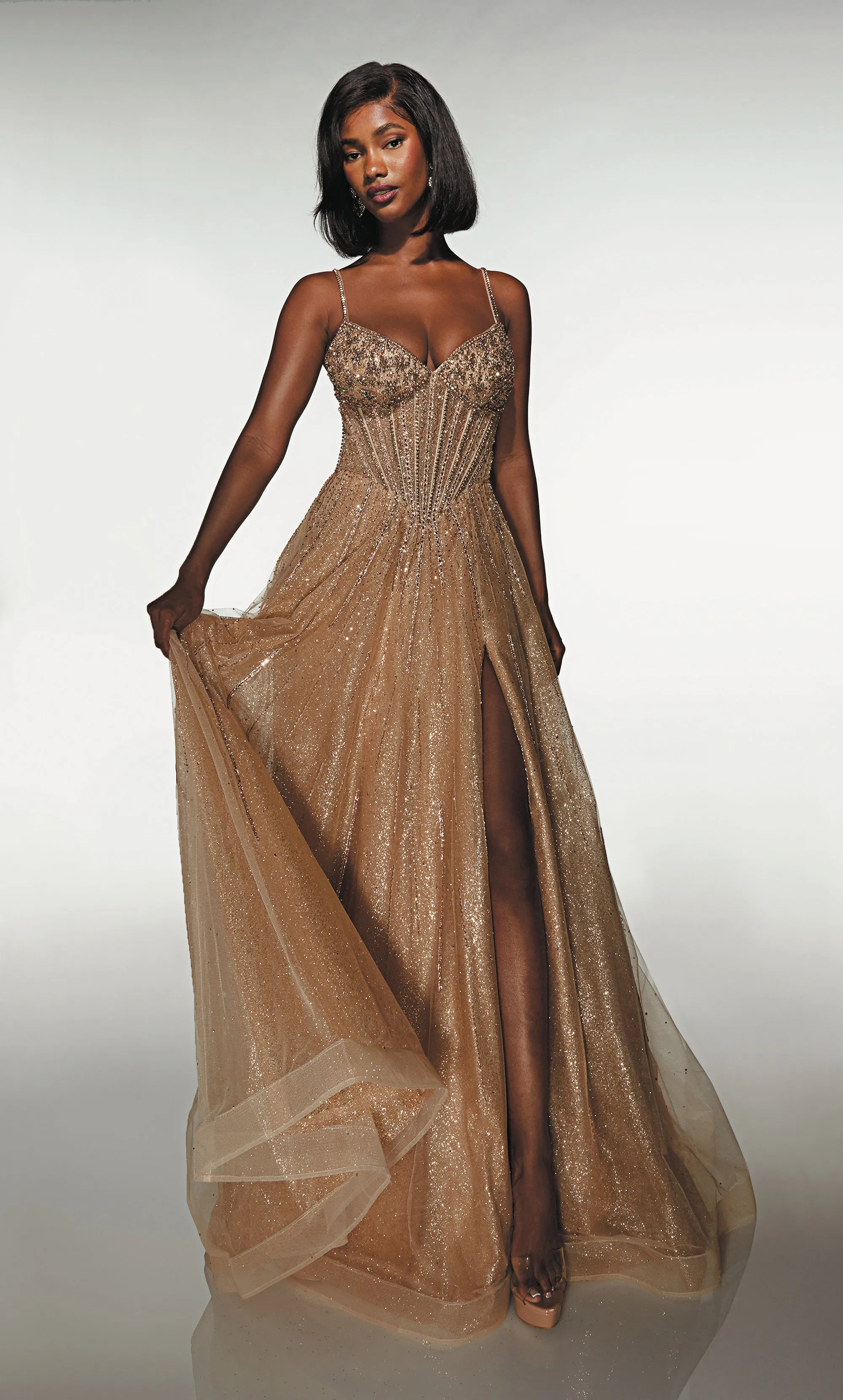 ALYCE Paris 62093 Alyce Long V-neckline Shimmery/sparkly A Line Dress sold by Alyce Paris product image thumbnail 3