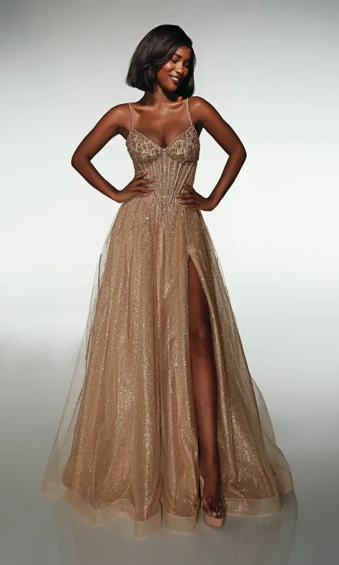 ALYCE Paris 62093 Alyce Long V-neckline Shimmery/sparkly A Line Dress made by Alyce Paris