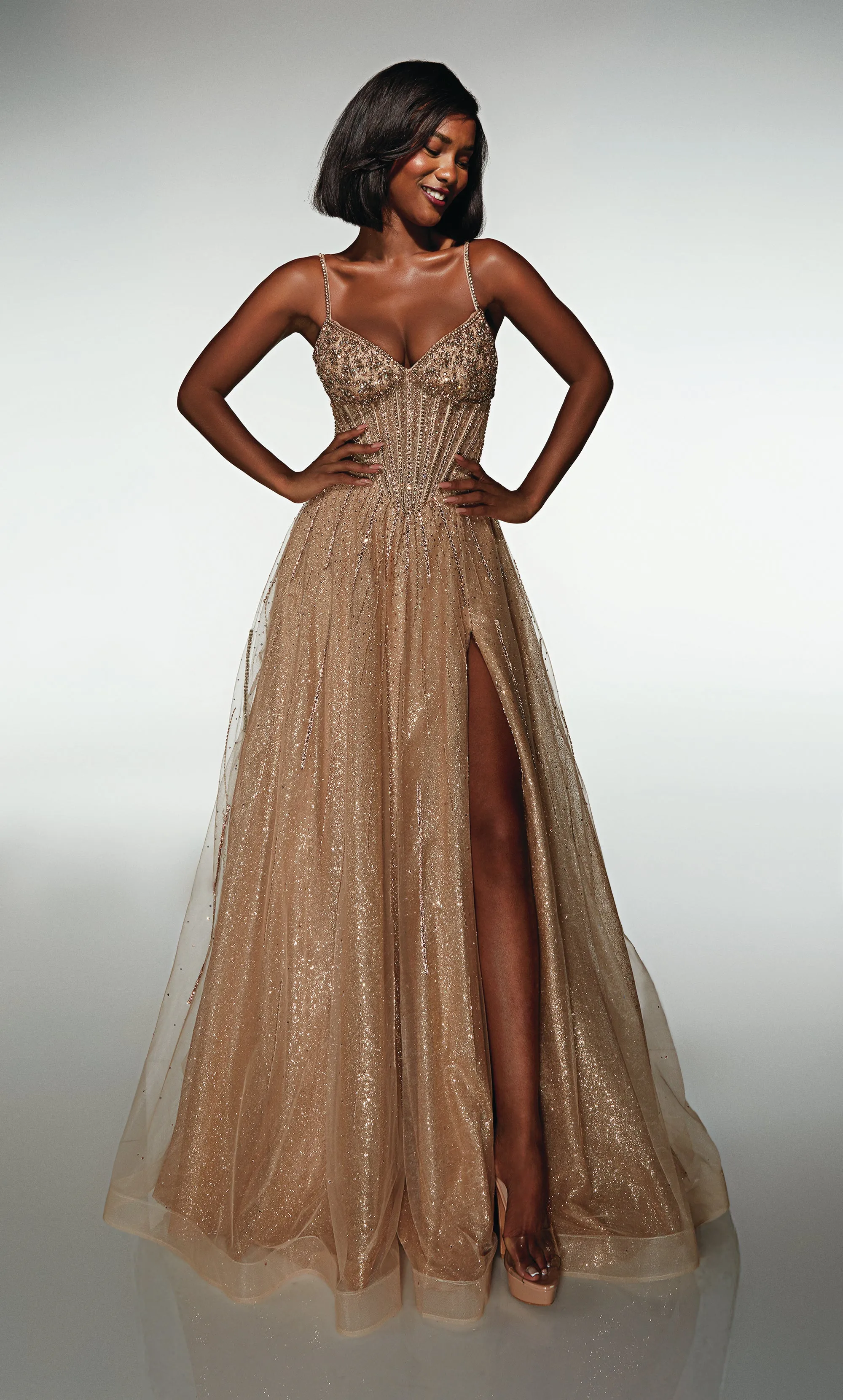 ALYCE Paris 62093 Alyce Long V-neckline Shimmery/sparkly A Line Dress sold by Alyce Paris