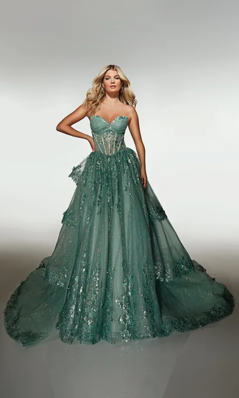 ALYCE Paris 62158 Alyce Long Sweetheart Neckline Shimmery/sparkly Ballgown Dress made by Alyce Paris