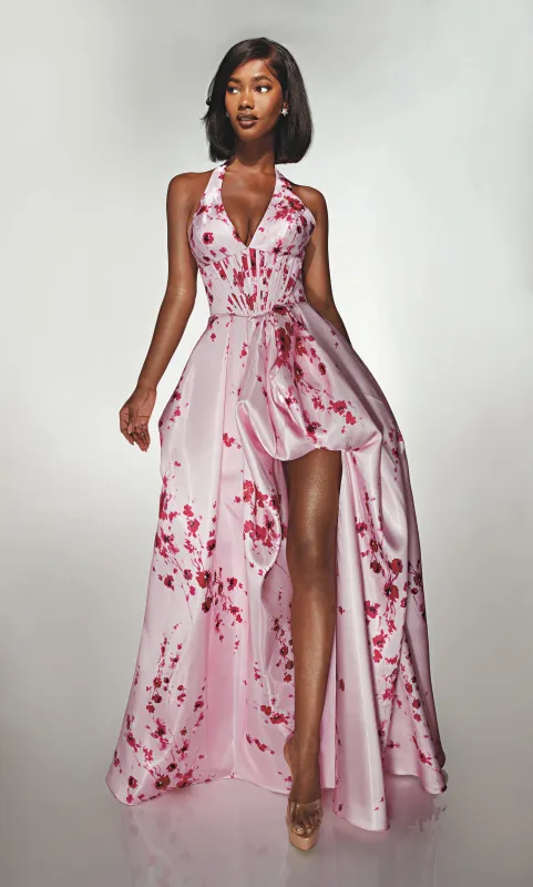 ALYCE Paris 62214 Alyce Long Halter Neckline Corset High-low Dress made by Alyce Paris