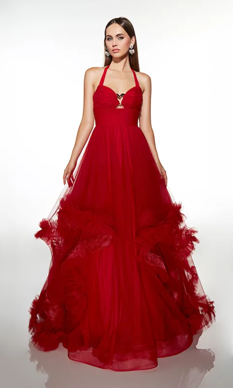 ALYCE Paris 62151 Alyce Long Halter Neckline Ruched/draped Ballgown Dress made by Alyce Paris