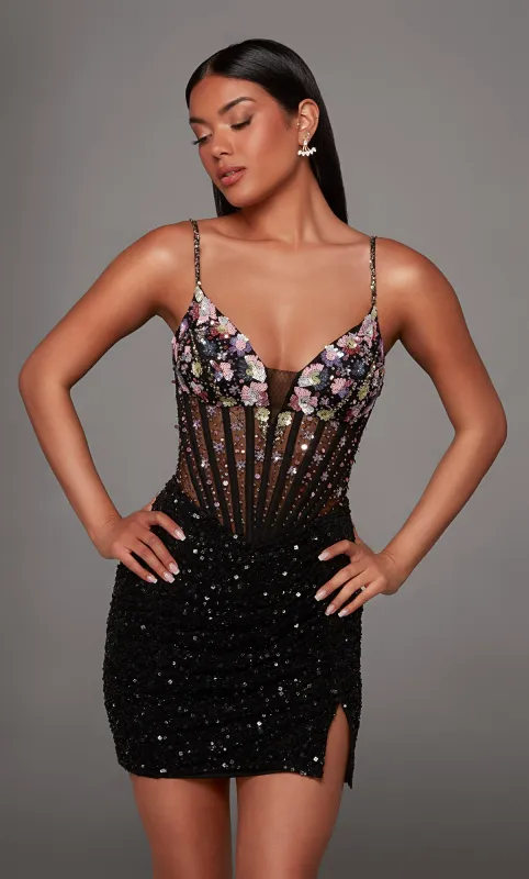 ALYCE Paris 40238 Homecoming Short Plunging Neckline Ruched/draped Straight Dress made by Alyce Paris