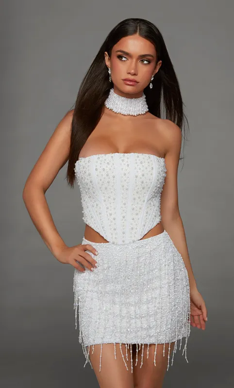 ALYCE Paris 40141 Homecoming Short Strapless Neckline Fringe Straight Dress made by Alyce Paris