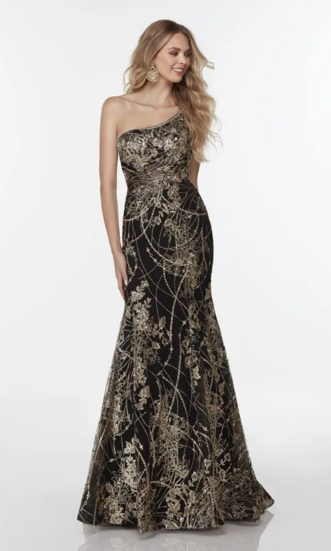 Formal Dress: 61223. Long Fit N Flare Dress, One Shoulder, Fit N Flare sold by Alyce Paris