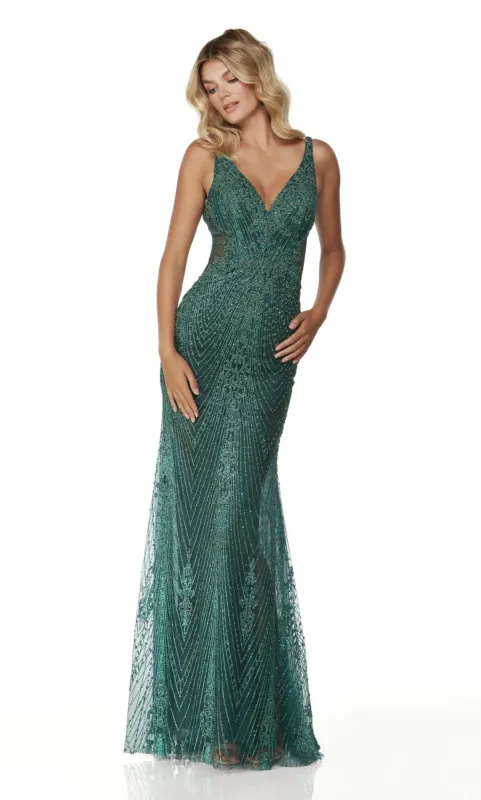 Formal Dress: 61199. Long Glitter Dress, V-neck, Straight sold by Alyce Paris