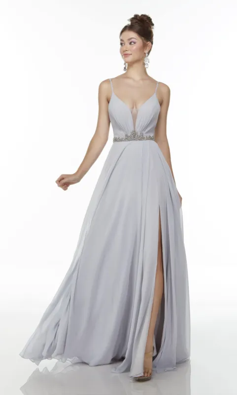Formal Dress: 1732. Long Chiffon Dress, Plunging Neckline, Flowy sold by Alyce Paris