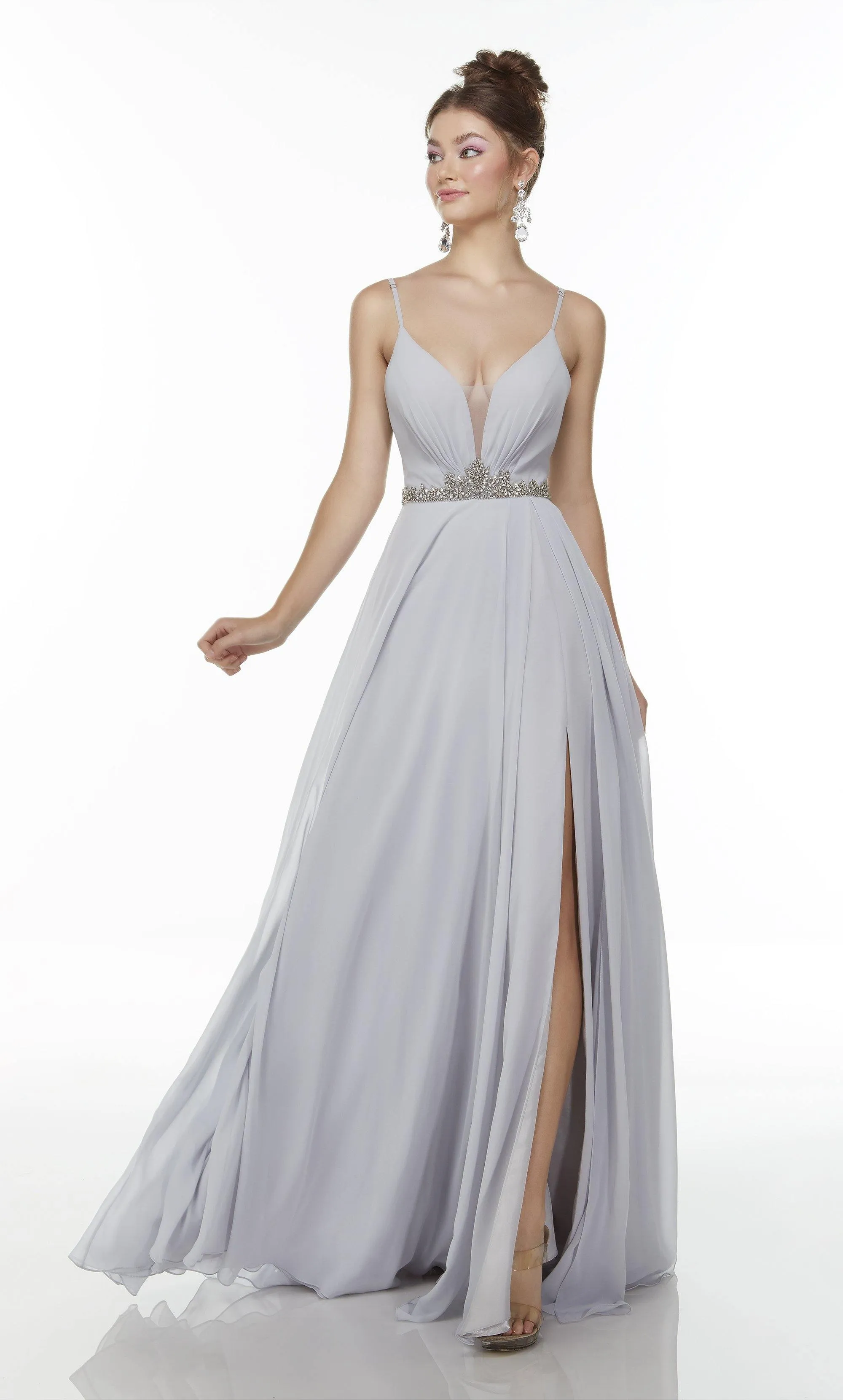 Formal Dress: 1732. Long Chiffon Dress, Plunging Neckline, Flowy sold by Alyce Paris