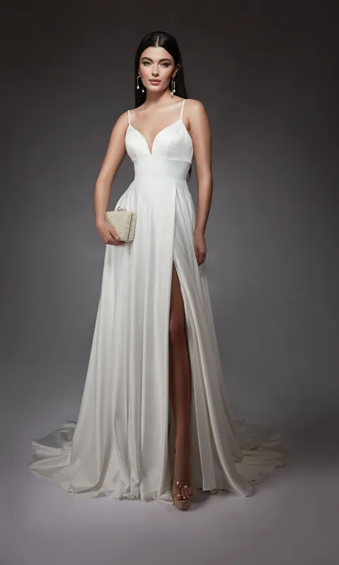ALYCE Paris 7095 Bridal V-neckline Slit A Line Dress sold by Alyce Paris