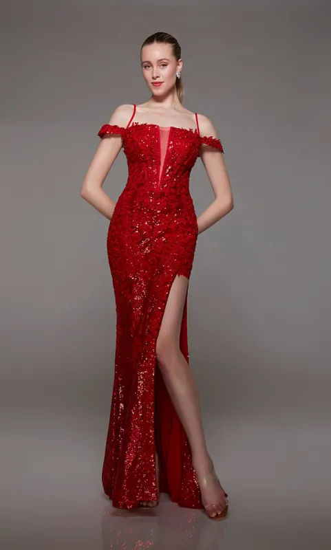 ALYCE Paris 1777 The Secret Dress - Long Off The Shoulder Slit Fit N Flare Dress sold by Alyce Paris