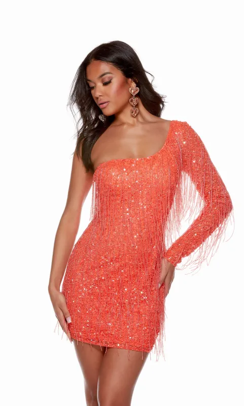 ALYCE Paris 4646 Homecoming Short One Shoulder Fringe Dress sold by Alyce Paris