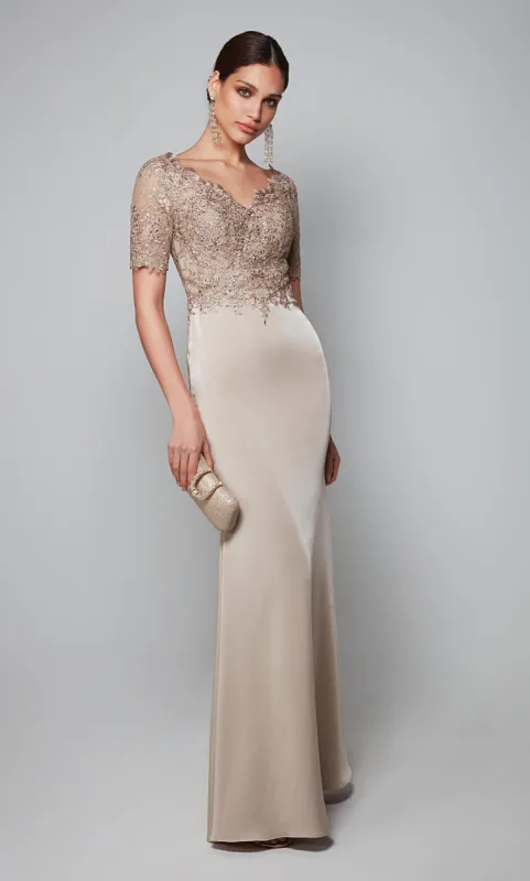 Formal Dress: 27615. Long, V-neck, Straight, V Shaped Back sold by Alyce Paris
