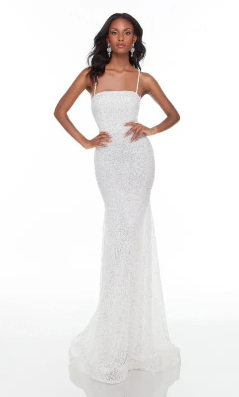 Formal Dress: 61118. Long Strappy Back Dress, Square Neckline, Fit N Flare sold by Alyce Paris